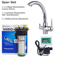 Carbonit Wasserfilter + Delphin chrom drei wege Wasserhahn